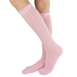 NOVITI Ażurowe podkolanówki bawełniane 23/26 pudrowy róż