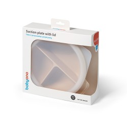 BABYONO Silikonowy talerz z przyssawką i przykrywką beżowy
