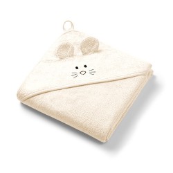 BABYONO Okrycie kąpielowe bambusowe z kapturkiem 100x100cm kremowe