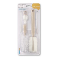 BABYONO Szczotki do butelek i smoczków z wymienną rączką beżowe