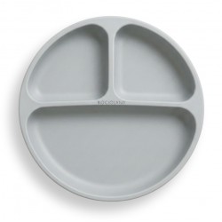 BOCIOLAND Talerzyk silikonowy z podziałką i przyssawkami jasny szary