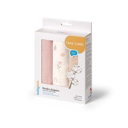 BABYONO Pieluszki muślinowe marszczone różowe 3szt.