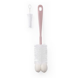 BABYONO Szczotka do butelek i smoczków z mini szczoteczką różowa