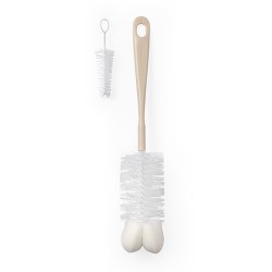 BABYONO Szczotka do butelek i smoczków z mini szczoteczką beżowa