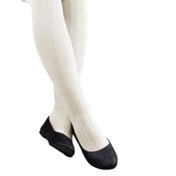 NOVITI Rajstopy bawełniane z żakardowym wzorem jodełka 104-110 ecru