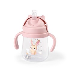 BABYONO Kubek niekapek z obciążoną słomką różowy